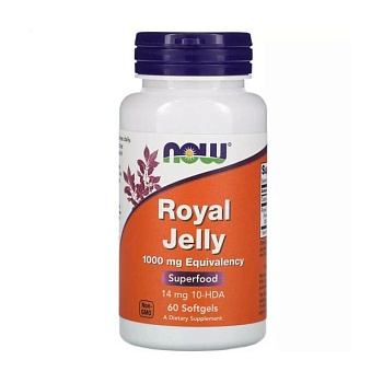 foto дієтична добавка в капсулах now foods royal jelly маточне молочко, 1000 мг, 60 шт