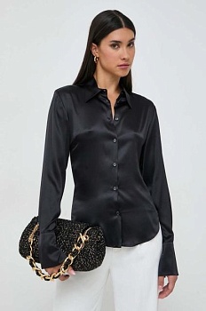 foto шелковая рубашка pinko цвет чёрный regular классический воротник