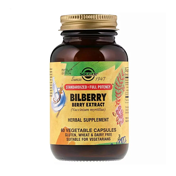 foto дієтична добавка в капсулах solgar bilberry berry extract екстракт чорниці, 60 шт