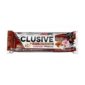 foto протеїновий батончик amix nutrition exclusive protein 25% bar подвійний голландський шоколад, 85 г
