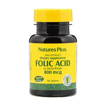 foto дієтична добавка в таблетках naturesplus folic acid фолієва кислота 800 мкг, 90 шт