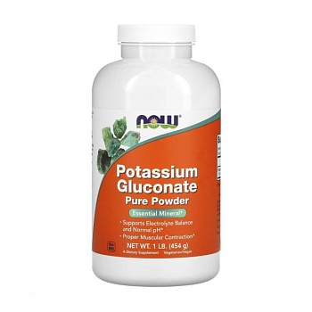 foto диетическая добавка минералы в порошке now foods potassium gluconate калий глюконат, 454 г