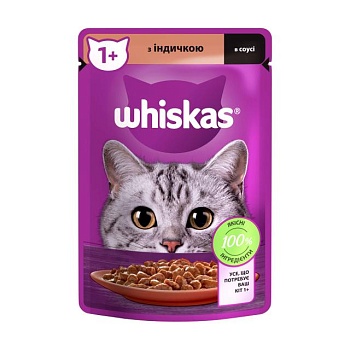 foto влажный корм для взрослых кошек whiskas с индейкой в ??соусе, 85 г