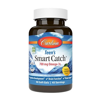 foto дієтична добавка для підлітків в гелевих капсулах carlson labs teen's smart catch омега-3, 700 мг, 90 шт