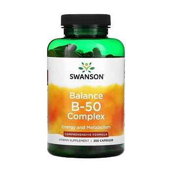 foto диетическая добавка витамины в капсулах swanson balance b-50 complex витамины группы b, 250 шт