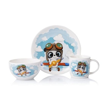 foto набор детской посуды ardesto panda pilot, 3 предмета (ar3451ps)