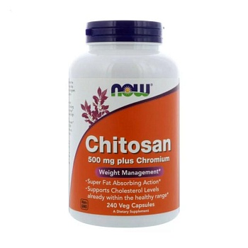 foto дієтична добавка в капсулах now foods chitosan 500 mg plus chromium хітозан 500 мг + хром, 240 шт