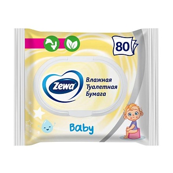 foto влажная туалетная бумага zewa baby 1-слойная, 80 шт