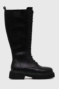 foto кожаные сапоги goe женские цвет чёрный на платформе слегка утеплённый mm2n4069.black
