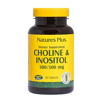 foto диетическая добавка в таблетках naturesplus choline & inositol холин и инозитол 500/500 мг, 60 шт