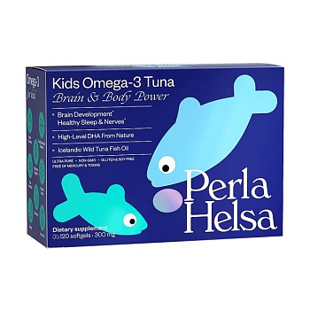 foto дієтична добавка для дітей в капсулах perla helsa kids omega-3 tuna brain & body омега-3 з тунця, з dha-формулою, 300 мг, 120 шт
