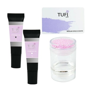 foto набор для стемпинга tufi profi premium frida 1 (штамп розовый, 1 шт + стемпинг-гель (черный, белый), 2*8 г+ скрапер)
