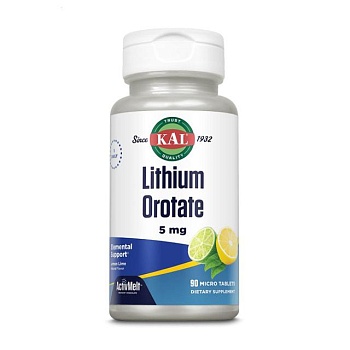 foto дієтична добавка в мікротаблетках kal lithium orotate літію оротат 5 мг, зі смаком лимона та лайма, 90 шт