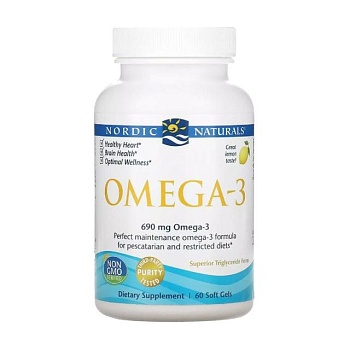 foto диетическая добавка в капсулах nordic naturals omega-3 омега-3 со вкусом лимона, 60 шт