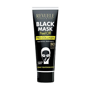 foto черная маска-пленка для лица revuele black mask peel off pro-collagen с про-коллагеном, 80 мл