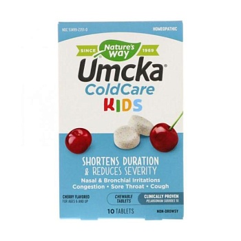 foto диетическая добавка в жевательных таблетках nature's way umcka kids cold relief средство при простуде, со вкусом вишни, 20 шт