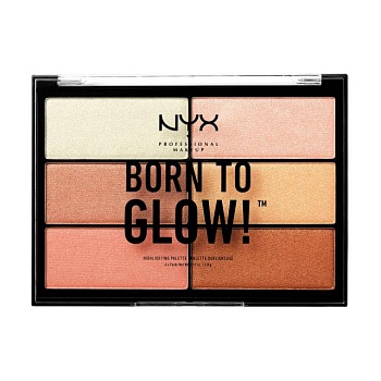 foto палетка хайлайтеров для контурирования лица nyx professional makeup born to glow highlighting palette, 6*4.8 г