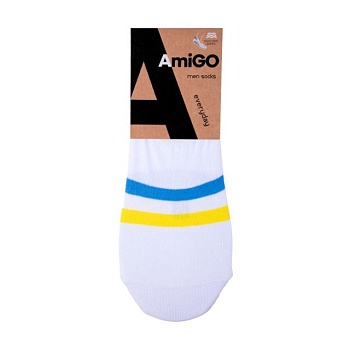 foto шкарпетки чоловічі amigo ss19 сліди, білі з жовто-блакитними смужками, розмір 27