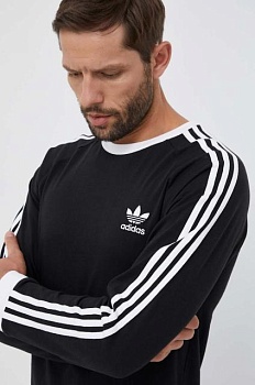 foto хлопковый лонгслив adidas originals 3-stripes long sleeve tee цвет чёрный с аппликацией ia4877-black