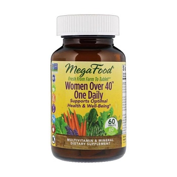 foto дієтична добавка мультивітаміни та мінерали в таблетках megafood women over 40 one daily для жінок, 60 шт