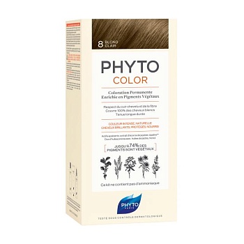 foto безаміачна крем-фарба для волосся phyto phytocolor coloration permanente 8 світло-русявий, 112 мл