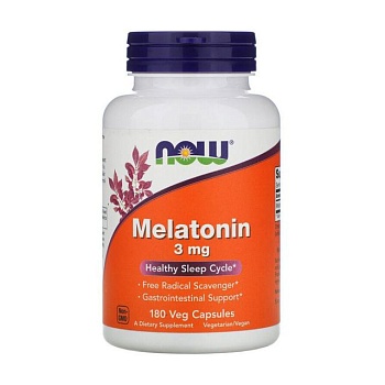 foto дієтична добавка в капсулах now foods melatonin мелатонін 3 мг, 180 шт