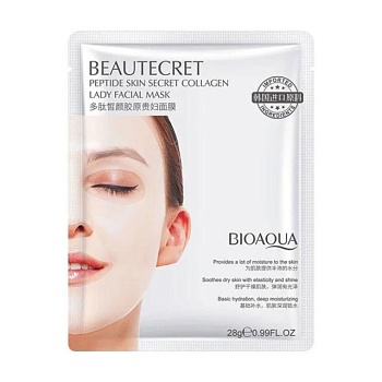 foto гідрогелева маска для обличчя bioaqua beautecret peptide skin secret collagen lady facial mask, 28 г
