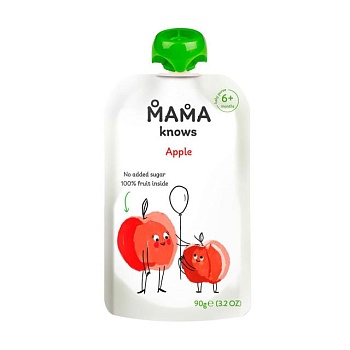 foto уценка! детское фруктовое пюре mama knows яблоко, без сахара, с 6 месяцев, 90 г