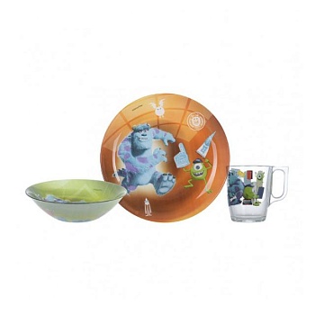 foto набор посуды детский luminarc disney monsters, 3 предмета (p9261)