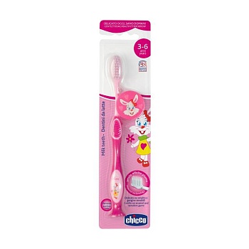 foto дитяча зубна щітка chicco від 3-6 років, рожева, 1 шт (09079.10.10)