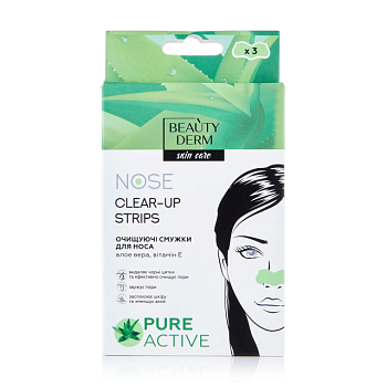 foto очищающие полоски для носа beautyderm clear-up strips с экстрактом алоэ вера, витамин е, 3 шт