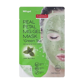 foto гидрогелевая маска для лица purederm real petal mg:gel mask green tea, 30 г