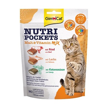 foto лакомство для кошек gimcat nutri pockets malt & vitamin mix мультивитаминный микс, 150 г