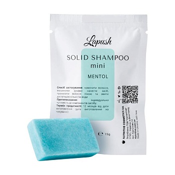 foto твердый шампунь для волос lapush solid shampoo mentol mini, 15 г