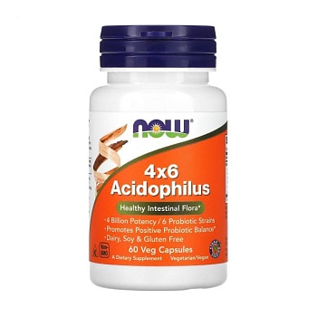 foto дієтична добавка пробіотик в капсулах now foods 4*6 acidophilus ацидофілус, 60 шт