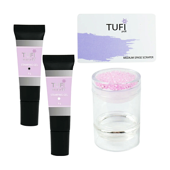 foto набір для стемпінгу tufi profi premium frida 1 (штамп рожевий, 1 шт + стемпінг-гель (чорний, білий), 2*8 г + скрапер)