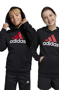 foto дитяча кофта adidas u bl 2 hoodie колір чорний з капюшоном з принтом
