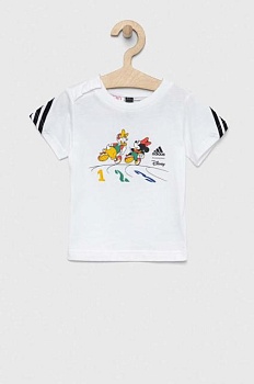 foto дитяча бавовняна футболка adidas x disney колір білий з принтом