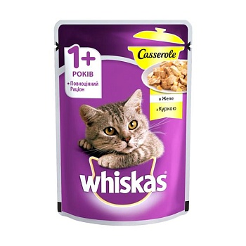 foto влажный корм для кошек whiskas casserole с курицей в желе, 85 г