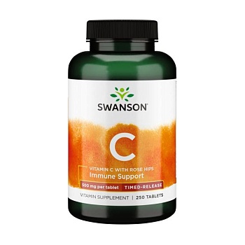 foto дієтична добавка в таблетках swanson timed-released c-500 vitamin c with rose hips вітамін с з шипшиною, 500 мг, 250 шт