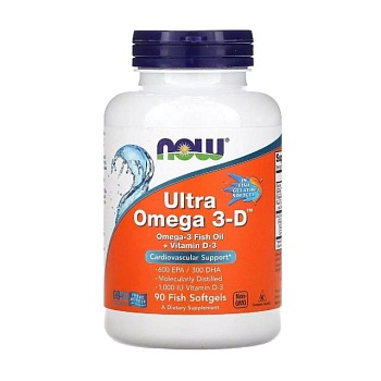 foto диетическая добавка жирные кислоты в желатиновых капсулах now foods ultra omega 3-d, 90 шт
