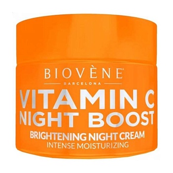 foto антивіковий освітлювальний нічний крем для обличчя biovene vitamin c night boost anti-age brightening night cream, 50 мл