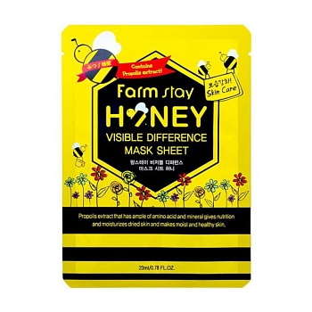 foto тканинна маска для обличчя farmstay visible difference mask sheet honey з медом, 23 мл