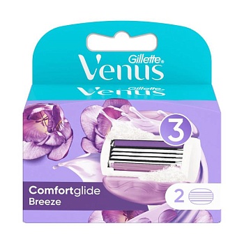 foto сменные картриджи для бритья gillette venus comfort glide breeze женские, cо встроенными подушечками с гелем, 2 шт