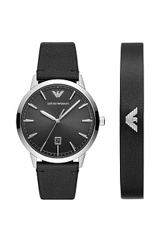 foto годинник і браслет emporio armani чоловічий колір срібний