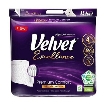 foto туалетний папір velvet excellence silk proteins 4-шаровий, 160 відривів, 9 рулонів