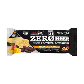 foto протеїновий батончик amix nutrition low carb zero hero protein 31% bar тропічний манго, 65 г