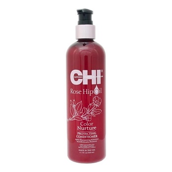 foto захисний кондиціонер для фарбованого волосся chi rose hip oil color nurture protecting conditioner з олією троянди та кератином, 350 мл