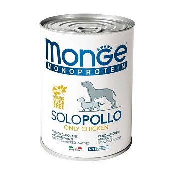 foto влажный корм для собак monge monoprotein solo со вкусом курицы, 400 г