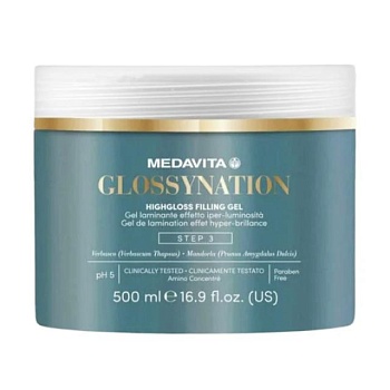 foto гель для ламінування волосся medavita glossynation highloss filling gel step 3 ph5, 500 мл
